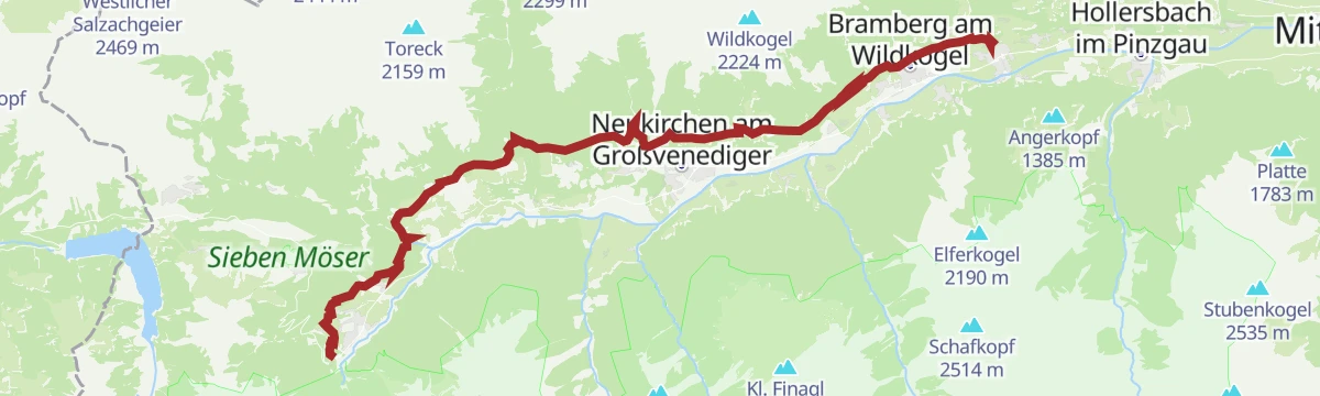 Route map: Sonnenweg von Krimml bis Mühlbach